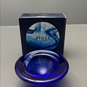 Kosta Boda Atoll Glass Votive Candle Holder Cobalt Blue Swirl Bowl Anna Ehrner